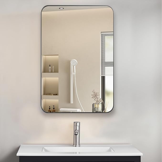 Bathroom Medicine Cabinet with 16"x26" Stainless Steel Framed Mirror,Recessed or Surface Mounted Bathroom Mirror Cabinet,Storage Cabinet for Bathrooms, Guest Rooms, Apartments, Farmhouse Decor