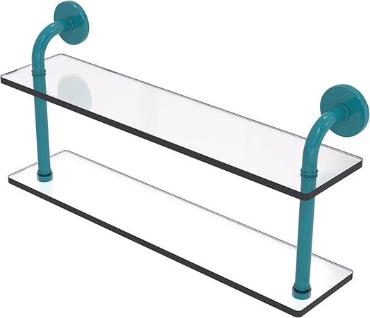 Allied Brass RM-2-22-GLT Remi Collection 22 Inch Two Tiered Glass Shelf, Glokzin Teal