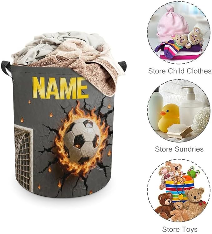 Personalized Soccer Laundry Hamper Custom Name Funny Dirty Clothes Laundry Basket Portable Storage Basket For Home Bathroom Family Football Lovers Xmas Birthday (style 24)