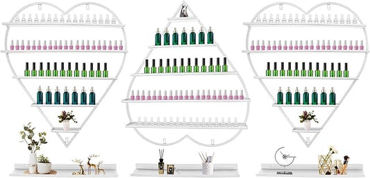 Nail Polish Display Racks 6pcs Metal Solid Color 5 Tiers Nail Polish Shelf Elegant Wall-Mounted Heart-Shaped Perfume Wall Shelf for Lipstick Perfume Nail Polish Essential (White)