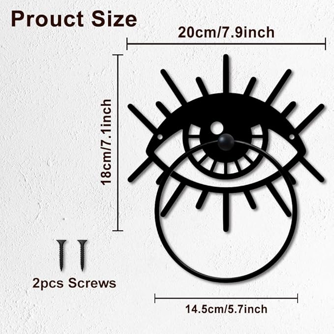 MAYJOYDIY Magic Eye Metal Towel Ring Evil Eye Towel Holder Eye Lashes Wall Decor Towel Hanger Bath Towel Ring Black Art Towel Rack Wall Mounted for Bathroom Kitchen Home Decors Gift