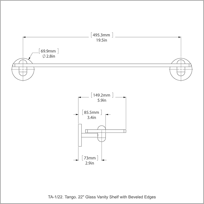 Allied Brass TA-1/22-VB Tango Collection 22 Inch Glass Vanity Beveled Edges Shelf, Venetian Bronze