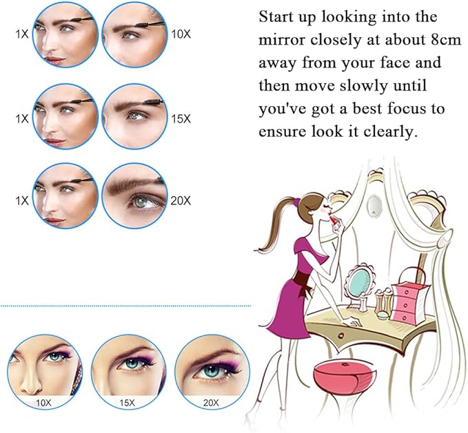 SANTOO 20X Magnifying Mirror - with 3 Mounting Suction Cups - Used for Precise Makeup - Eyebrows/Tweezing - Blackhead/Blemish Removal - Bathroom/Travel Makeup Mirror - 6 Inch Round (20X Magnifying)