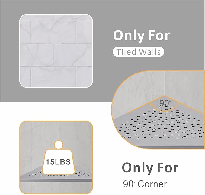 WELLUP Brushed Nickel 10’’ Corner Shower Shelf Bathroom Shower Shelves, 2 Pack Triangular 304 Stainless Steel Shower Corner Shelf for Tiled Walls, No Drilling