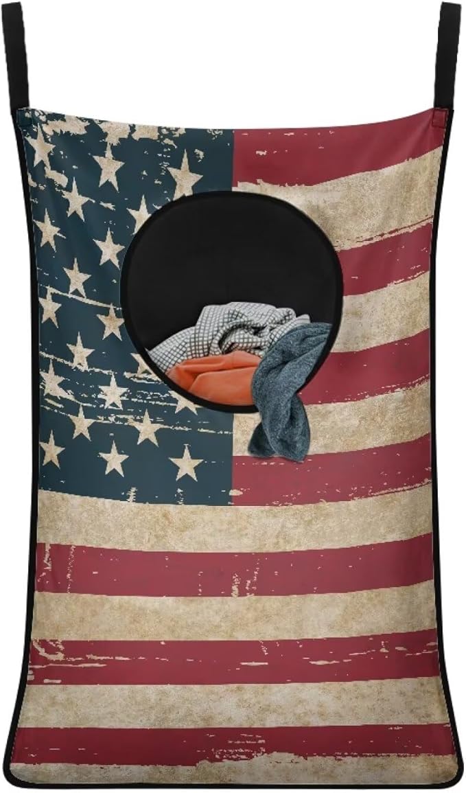 ZOUTAIRONG American Flag Over Door Laundry Hamper Hanging Laundry Bag for Bedroom/Bathroom Decor Space Saving Organizers Toys Storage Laundry Basket for 4th of July