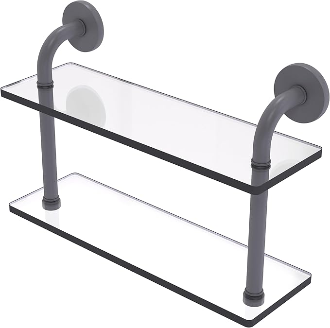 Allied Brass RM-2-16-GYM Remi Collection 16 Inch Two Tiered Glass Shelf, Matte Gray