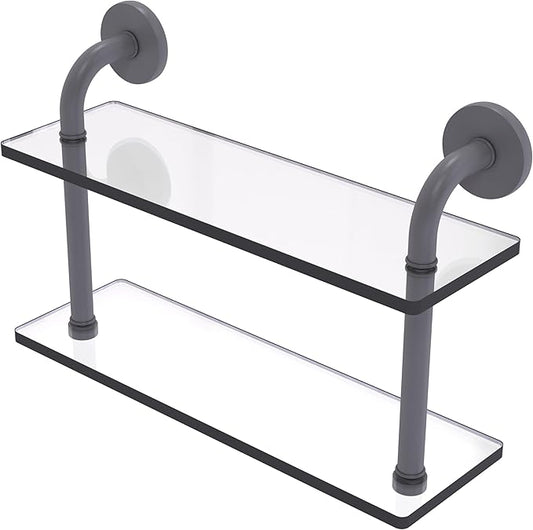Allied Brass RM-2-16-GYM Remi Collection 16 Inch Two Tiered Glass Shelf, Matte Gray