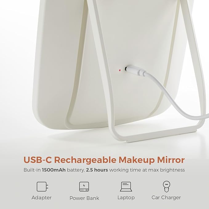 NEZZOE Lighted Makeup Mirror, Portable Mirror with Lights, 1500mAh Rechargeable Vanity Mirror with 3 Colors and Brightness Adjustable, 9.4"x6.6"