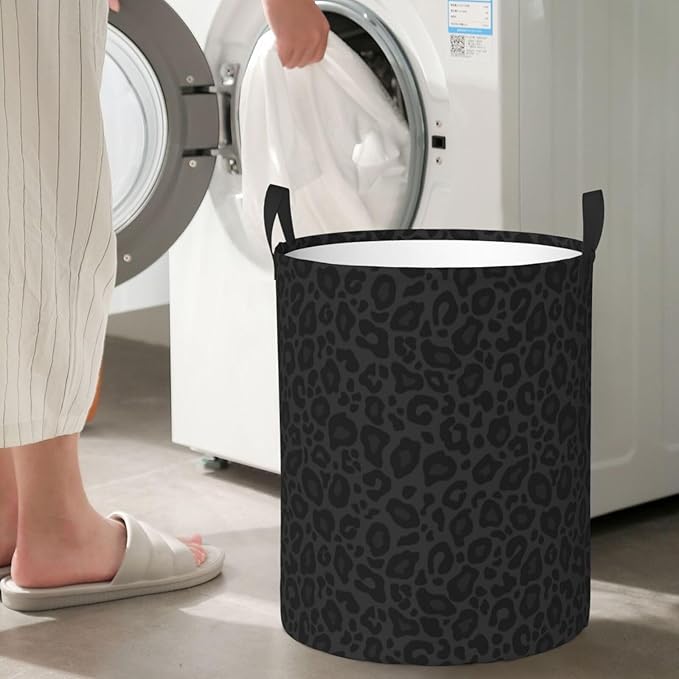 Animal Leopard Print Round Laundry Hamper Storage Basket Toys Clothes Organizer Bin For Home Bathroom Bedroom Dorm Nursery, 38l