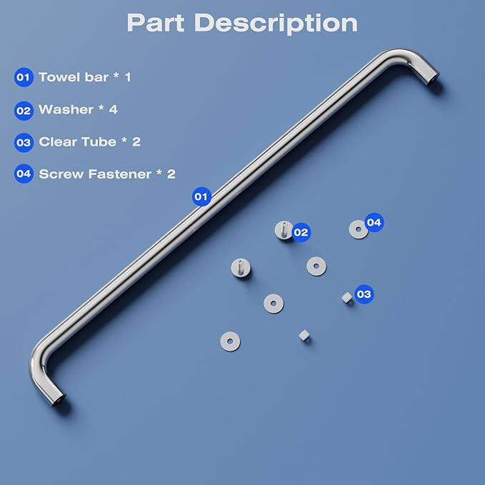 Ranbo Glass Shower Door Towel Bar 22 Inch Stainless Steel Sliding Shower Door Handle Replacement with Polished Chrome Finish for Commercial and Residential Glass Doors
