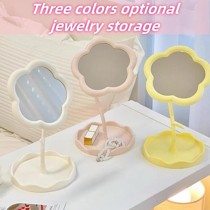 1 Pink Flower Mirror, Desktop Mirror, Dressing Mirror, Flower Shaped Makeup Mirror, Cute Flower Shaped Mirror, Suitable For Desktop, Bedroom, Bathroom, Living Room Home Decoration (Pink)