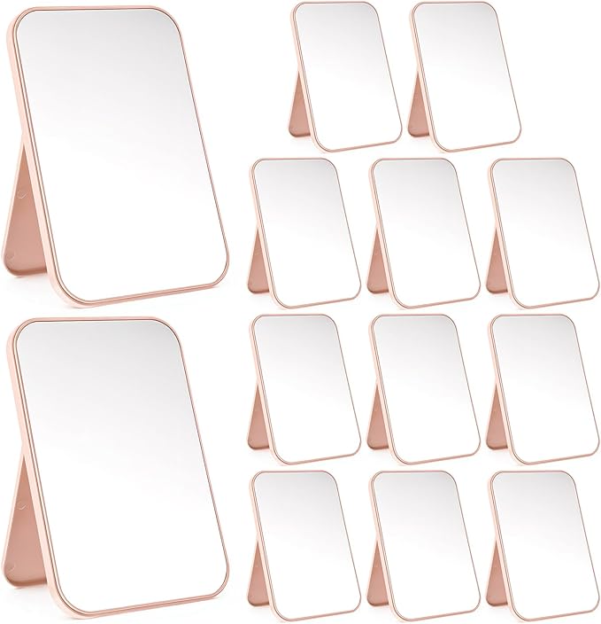 12 Pcs Spa Party Mirrors Spa Sleepover Party Supplies Pink Sleepover Accessory Favors Makeup Mirror for Sleepovers Slumber Birthday Favors Gift