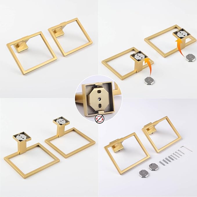 GERZWY Bathroom Hand Towel Holder Gold Stainless Steel Towel Ring for Bath Kitchen Garage Heavy Duty Wall Mounted JG1916-2BE