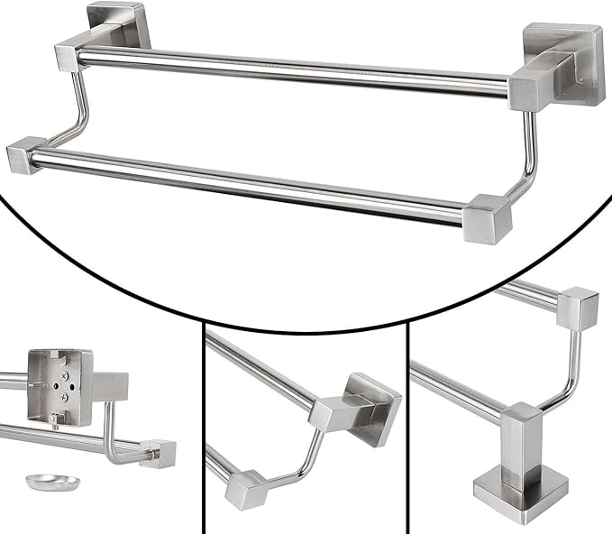 TocTen Double Bath Towel Bar - Thicken SUS304 Stainless Steel Towel Rack for Bathroom, Bathroom Accessories Double Towel Rod Heavy Duty Wall Mounted Square Towel Holder(Brushed Nickel, 30 INCH)