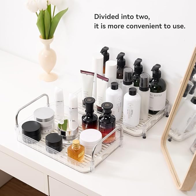 2-Tier Light Bathroom Countertop Organizers – Vanity Tray for Bathroom Organization and Decor, Detachable Makeup Storage Cabinet for Cosmetics, Skincare, and Personal Care Items