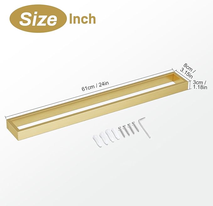 TNOMS Single Towel Bar Towel Holder Bathroom Hardware Accessories,Stainless Steel Wall-Mounted Towel Rack Towel Rail,24 Inches Brushed Gold