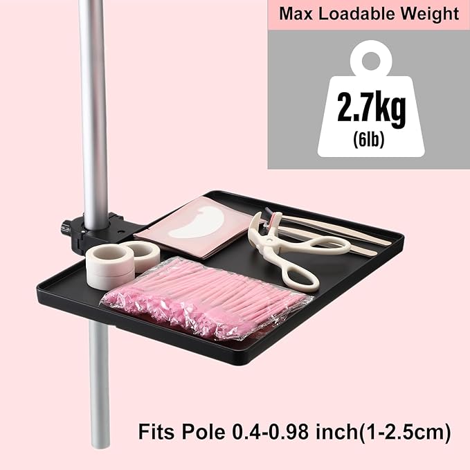 ELLDOO Lash Tray Holder, 10.6 x 8 inch Adjustable Eyelash Extension Supplies Organizer, Black Plastic Lash Tech Essentials Storage Stand for Salon and Home