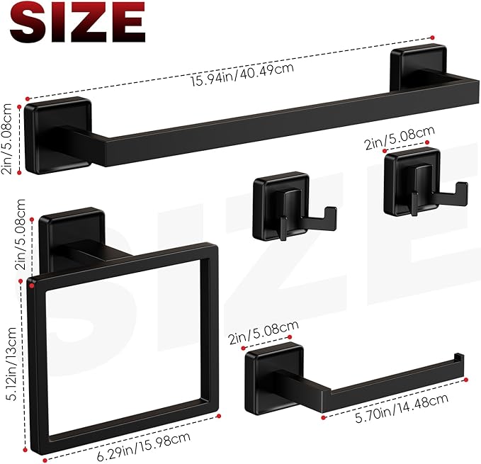 SHUNLI 5-Pieces Matte Black Bathroom Hardware Accessories Set, SUS304 Stainless Steel Towel Bar, Toilet Paper Holder, Bathroom Towel Holder with Wall Mounted