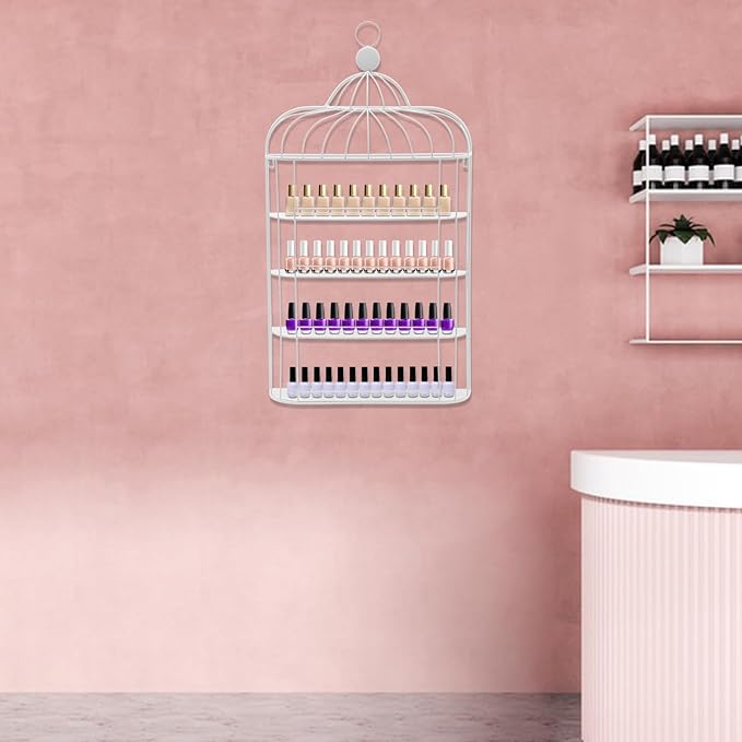 Wall-Mounted Nail Polish Racks, 6-Tier Metal Makeup Display Wall Shelf Storage Organizer for Home Spa Nail Salon Perfume Lipstick Cosmetic (White)