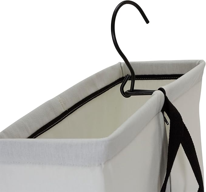 Household Essentials Door Hanging Laundry Bag, Washable Canvas Bag with Loop Handle, Holds Two Loads of Laundry, Great for Dorms and Small Spaces, White with Black Trim