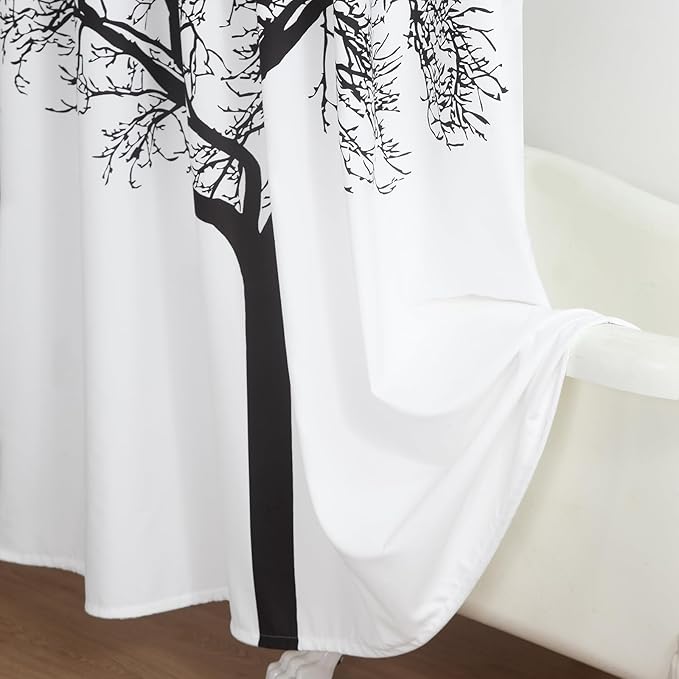 Fabric Shower Curtain, Black Tree Plant Shower Curtains for Bathroom, Modern Decorative Bathroom Curtains, 72" W x 72" H