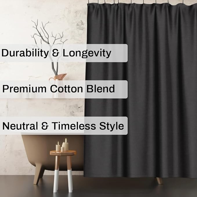 Luxurious Cotton Blend Shower Curtain - Spa Quality Bathroom Essential with Buttonhole Loops, Easy to Install & Clean, 72x72 inch, Home Spa Collection (Charcoal)