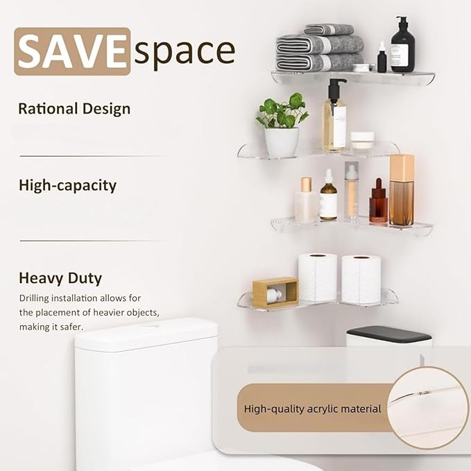 Genérico Angled Shelf,2 Pieces Heavy Duty Acrylic,Wall Mounted Bathroom Shelves | Kitchen Bedroom Office Apartment Residence Home Decoration