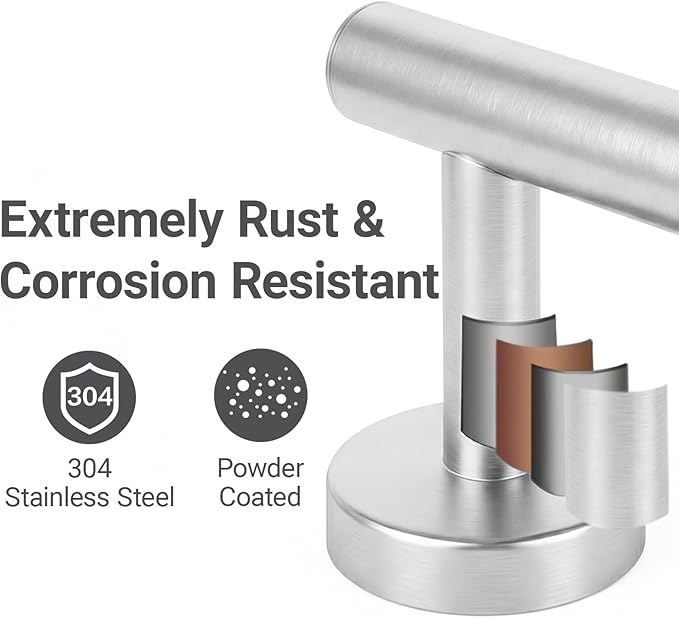 24 Inch Usable Towel Bar, 5-Piece Brushed Nickel Bathroom Accessories, SUS304 Stainless Steel Towel Ring Holder, Toilet Paper Holder with 2 Hooks, Wall Mounted Modern Bathroom Hardware Set