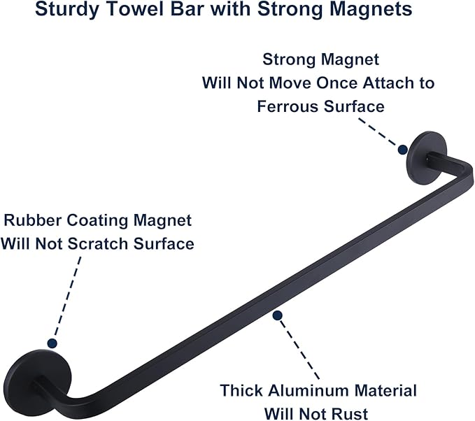 14 Inch Magnetic Towel Holder for Refrigerator, Heavy Duty Magnetic Towel Bar for Kitchen Dishwasher, Oven, Fridge, Washing Machine, Strong Magnet, Rustproof Aluminum, Black, Pack of 1
