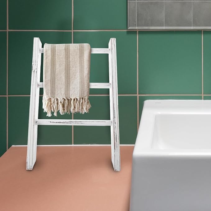 Garneck Mini Ladder Towel Rack 16'' White Wood Hand Towel Holder for Country Bathroom Decor Space-Saving Display Rack for Kitchen and Home Use Country Farmhouse Decor