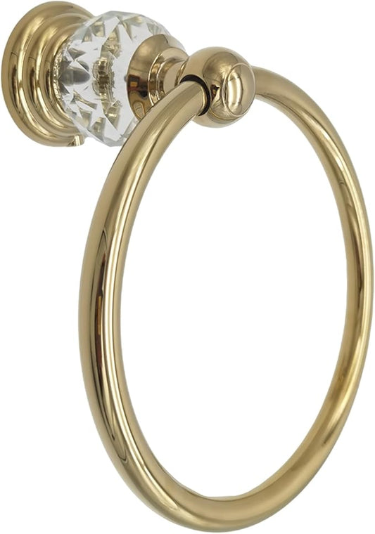 Gold Towel Ring with Crystal, Round Hand Towel Holders for Bathrooms, Stainless Steel Hand Towel Rack Wall Mounted for Luxury Modern Bathroom, Kitchen, Hotel