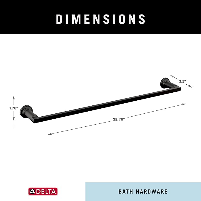 Delta Tetra (1-Pack) 24'' Towel Rack for Bathroom Matte Black Towel Bar for Bathroom Wall Towel Holder Rod Wall Mounted 78924-BL