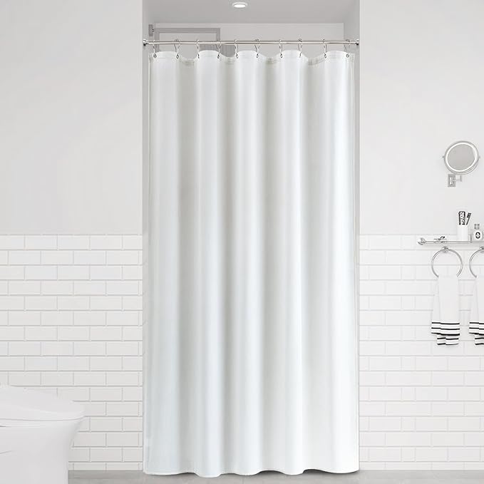 Naturoom 54 Inch White Shower Curtain, Linen Textured Fabric Shower Curtain Set with Hooks, Simple Elegant Modern Farmhouse Country Ultra Thick Bath Curtains for Bathroom,Water Repellent,54x78