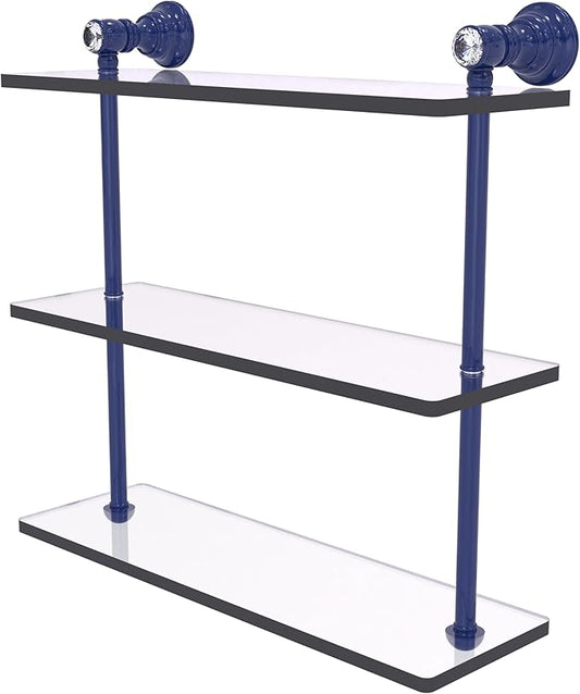 Allied Brass CC-5-16-MBL Carolina Crystal Collection 16 Inch Triple Glass Shelf, Mediterranean Blue