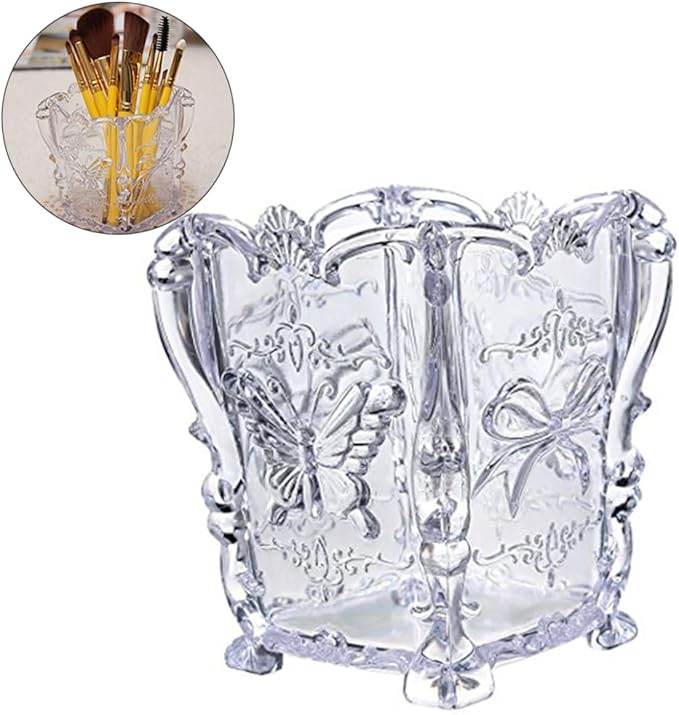 Operitacx Makeup Brush Container Cup Butterfly Decorated Acrylic Brush Holder Elegant and Sturdy Storage