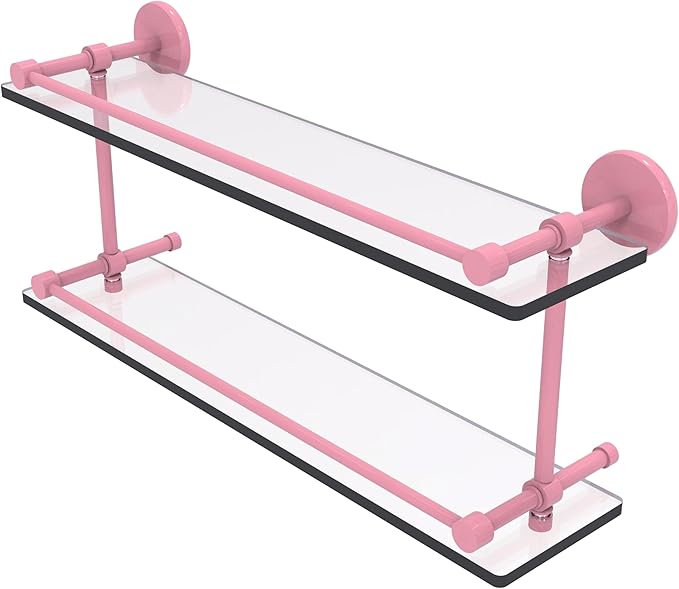 Allied Brass Prestige Skyline Collection Tempered Double Glass Shelf with Gallery Rail Pink 22 Inch