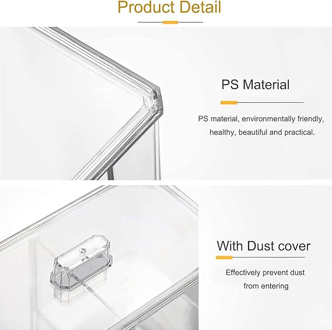 Cotton Buds Organizer - 3-Grid Q-tip Dispenser, Acrylic Crystal Clear Storage Box with Lid, Cosmetic Canister Case