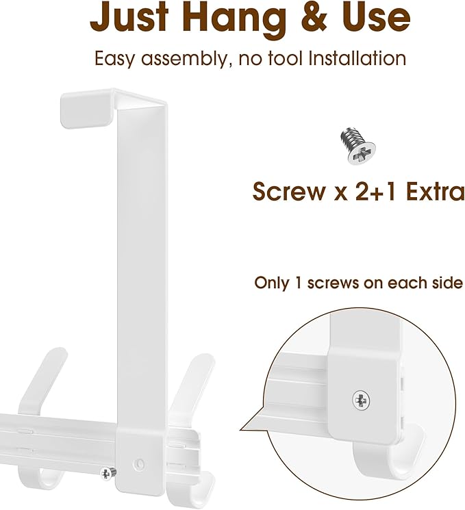 Over The Door Hooks Hanger with 7" Arms for Hanging Heavy Coats, Towel, J7U, Perfectly Fits US Standard 1 3/4-inch Doors, Towel Rack Bathroom Organizer Holder, Rustproof, White