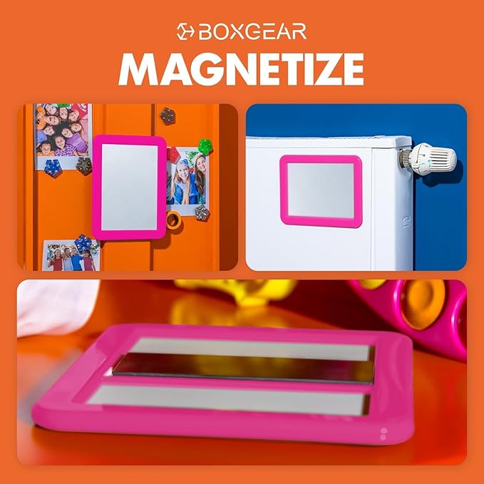 Boxgear Magnetic Locker Mirror, Makeup Mirrors - 5" x 7"- for School Locker, Bathroom, Household Refrigerator, Locker Accessory, Workshop Toolbox or Office Cabinet (Pink)