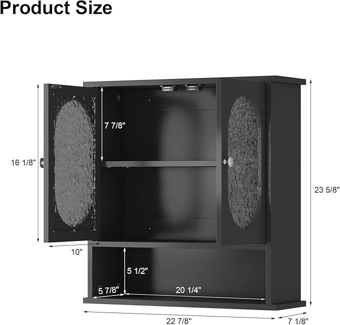 23x24 Black Bathroom Medicine Cabinet,2 Acrylic Doors Oval Bathroom Wall Cabinet,Over The Toilet Storage Cabinet for Bathroom/Kitchen/Living Room,Wall Mounted Medicine Cabinets Over Toilet