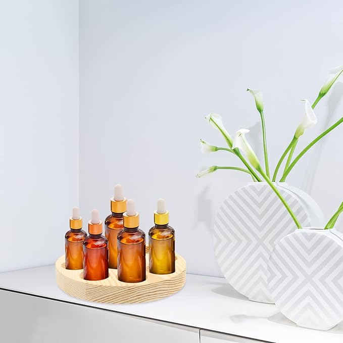 STAHAD Box Essential Oil Display Stand Small Bottle Tray Wooden Nail Polish Organizer Display Shelf Essential Oil Bottles Holder Nail Oil Holder Round Bottle Pine Pure Solid Wood Storage