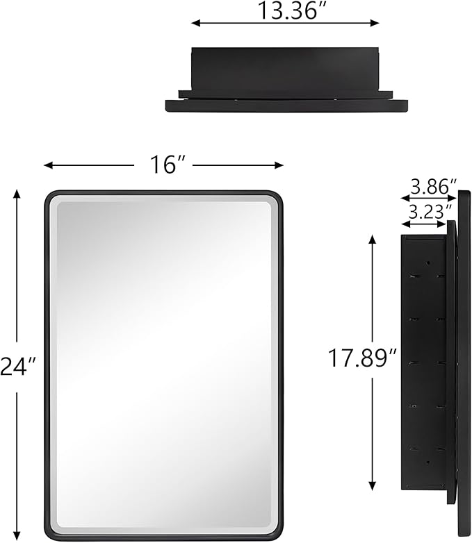 TEHOME Farmhouse Oil Rubbed Bronze Recessed Bathroom Medicine Cabinet with Mirror Rounded Rectangle Metal Framed Medicine Cabinet with Beveled Mirror 16x24''