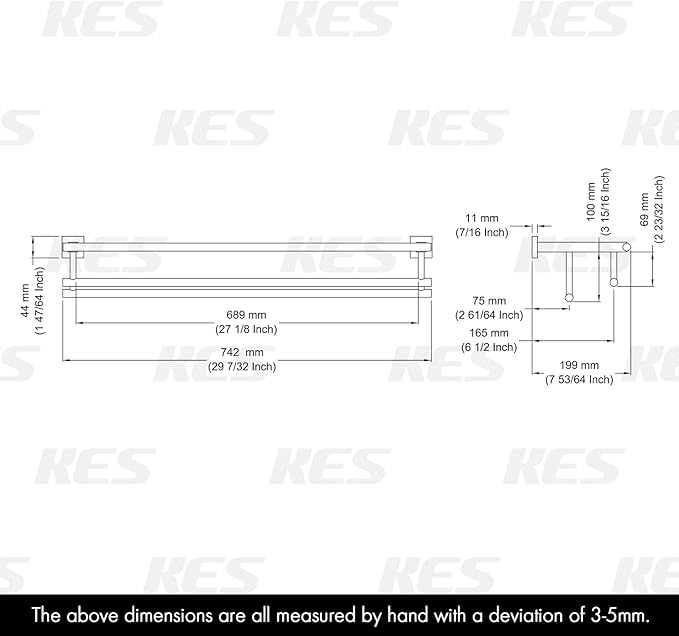 KES Large Towel Rack, Towel Shelf with Two Bar (29.37Inch Stainless Steel) Shower Organizer Modern Square Style Wall Mount Polished Finish, A2112S75