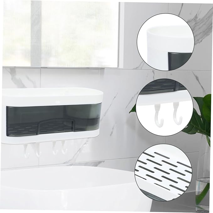 Gatuida Wall-Mounted Bathroom Shelf Organizer, Plastic Storage Rack with Hooks, No-Drill Wall Shelf for Kitchen and Bathroom Storage, Multifunctional Hanging Rack for Home Random Color