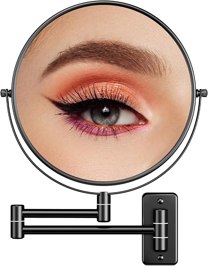 Benbilry 9" Large Size Wall Mounted Makeup Vanity Mirror, 1X/10X Magnifying Double Sided Shaving Mirror for Bathroom, 360° Swivel Extendable Arm, Black