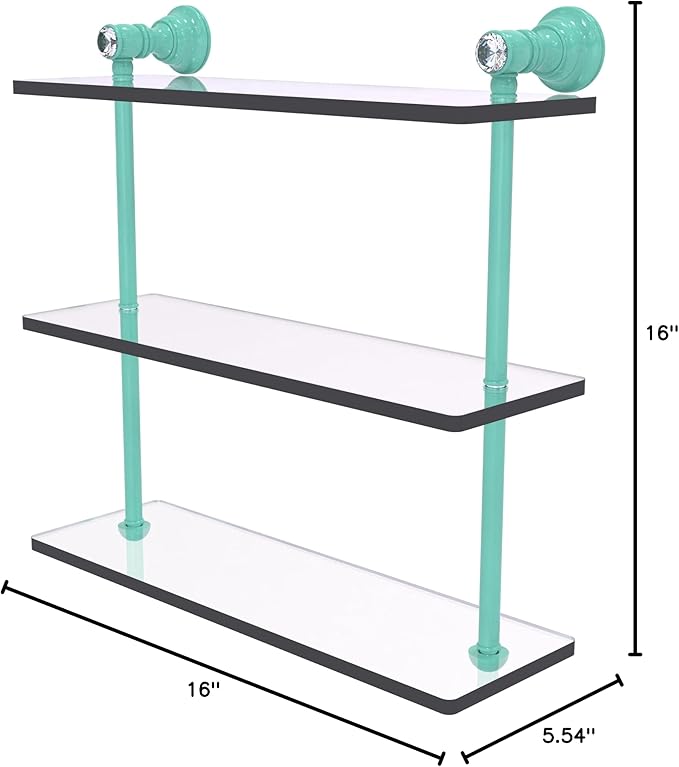 Allied Brass CC-5-16-SFG Carolina Crystal Collection 16 Inch Triple Glass Shelf, Sea Foam Green