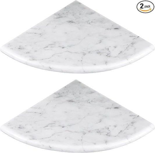 Chunful 2 Pcs White Marble Corner Shower Shelf for Bathroom 9 x 9 Inch Wall Mounted Both Sides Polished Marble Corner Shelves Shower Caddy for Bathroom Wall (Stylish)