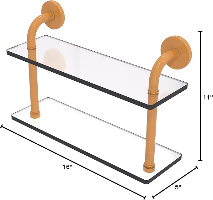 Allied Brass RM-2-16-GLY Remi Collection 16 Inch Two Tiered Glass Shelf, Golden Yellow