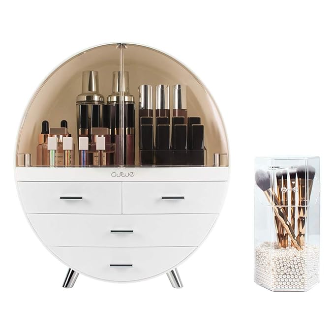 Elegant Dustproof Makeup Storage Organizer Box, Waterproof Large Cosmetics Organizer Storage with Drawers Skincare Cosmetic Display Cases for Countertop Bathroom Dresser Dedroom