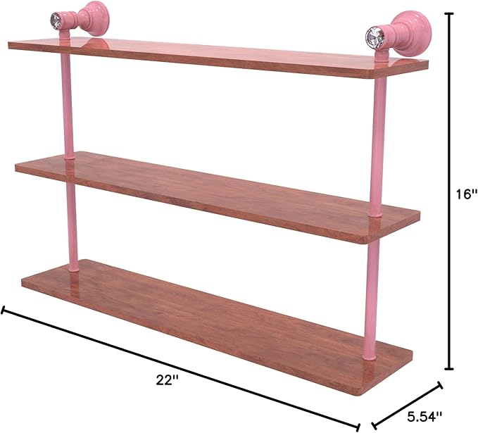 Allied Brass CC-5-22-IRW-PNK Carolina Crystal Collection 22 Inch Triple Wood Shelf, Pink